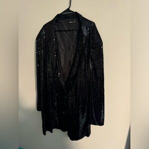 Boohoo plus size 24 black sequin blazer dress double breasted.